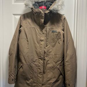 Columbia Tan Jacket with Faux Fur Trim